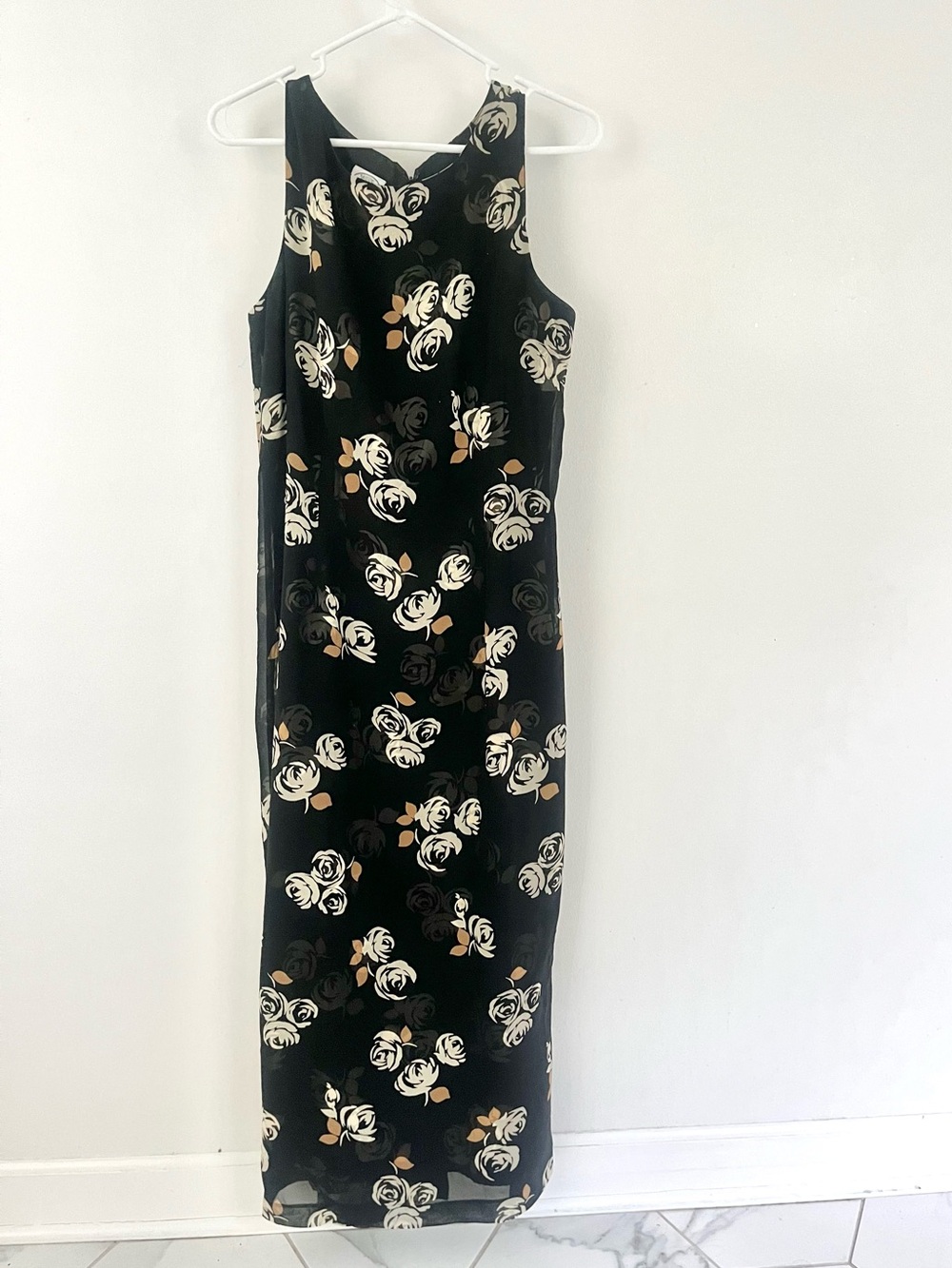 Vintage Y2K Laura Ashley Black Dress with Ivory and Tan Floral Print